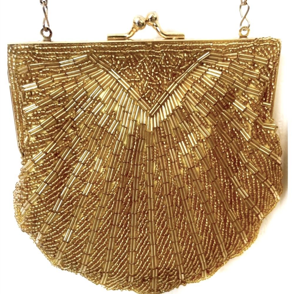 Vintage Gold Gatsby Beaded Cocktail Evening Purse Bag